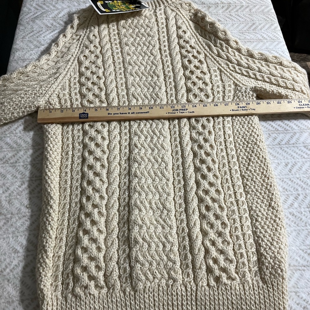 Una O'Reilly Aran Sweater Size XL Cream  Wool Ireland Chunky Knit Pullover - Picture 8 of 11